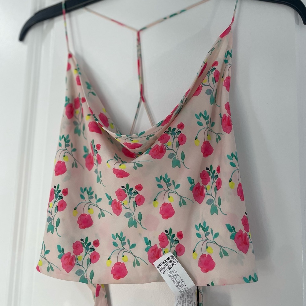 Zara floral cowl neck crop top with strappy back.